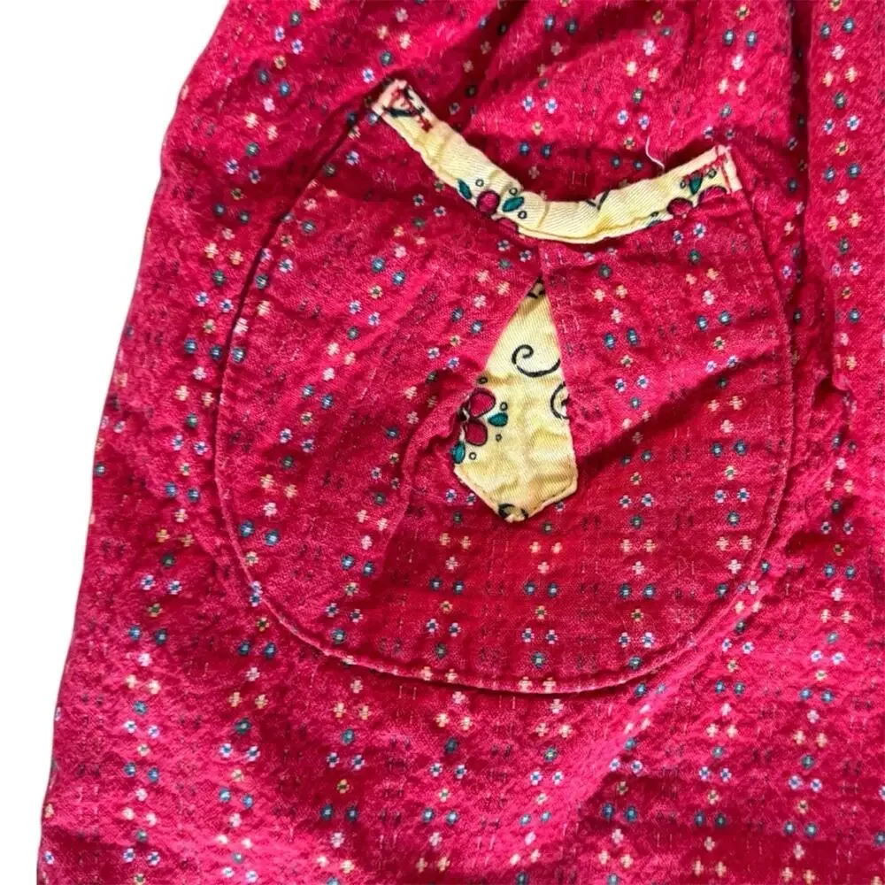 Vintage OshKosh B’Gosh Girls’ Heavy Woven Dress Red Yellow Pockets Size 4
